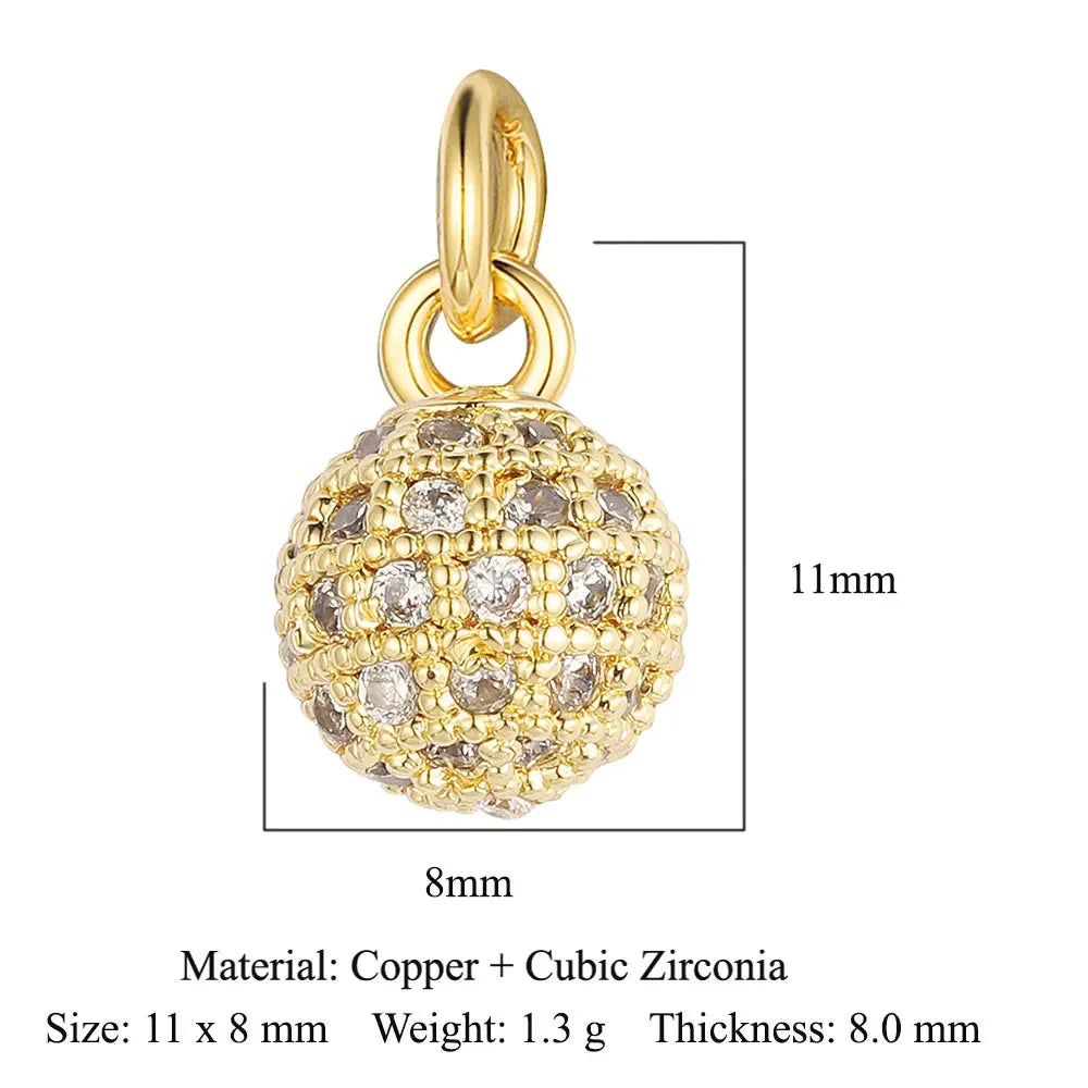 Round Ball Cross Heart Copper Zircon Jewelry Charms