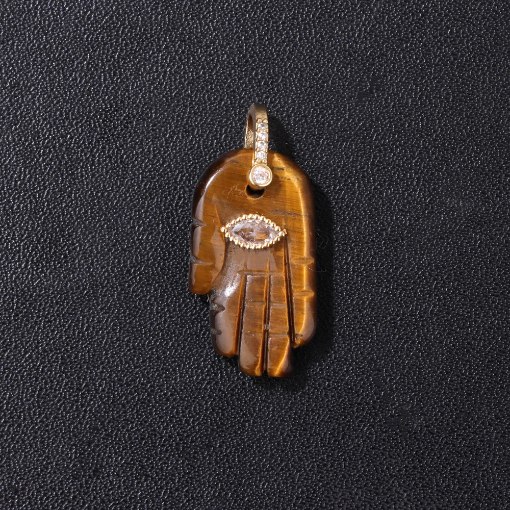 1Pc Fatima Hand Pendant Natural Crystal Tiger Eye Stone