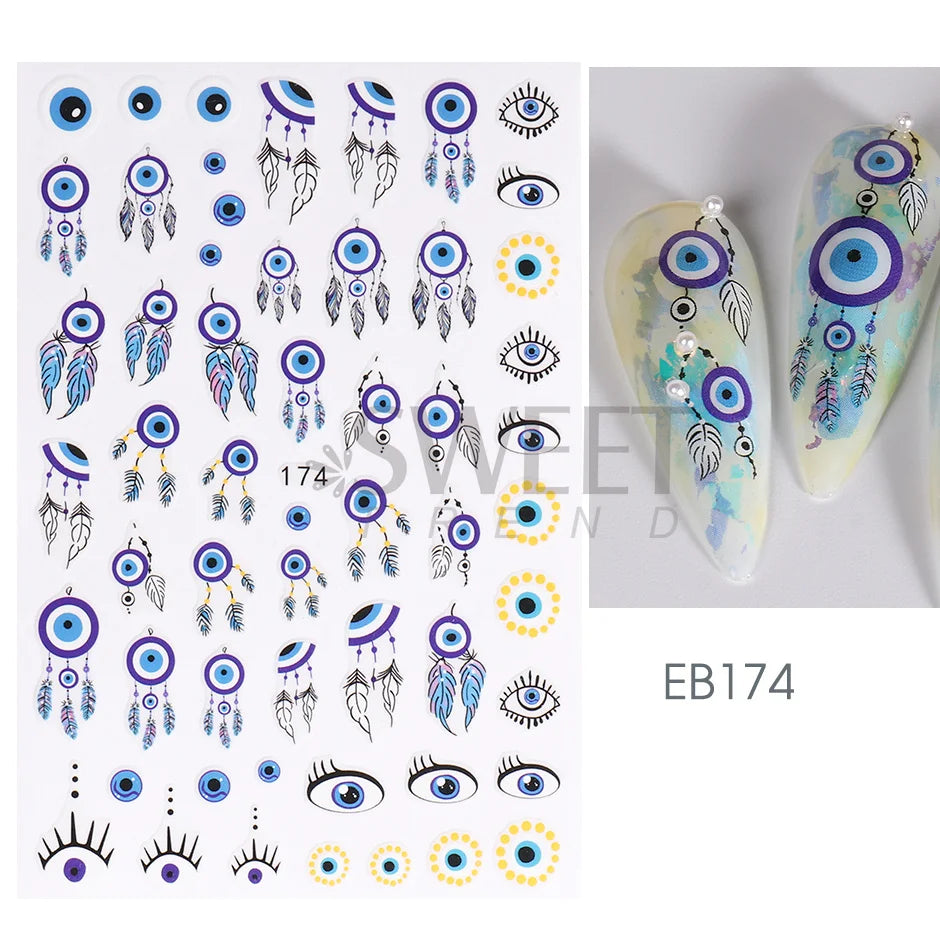 3D Heart Nail Design Blue Red Evil Eye Nail Art Decoration Sticker Press on Nails Valentine Decals Manicure Accessory SASW-CS012