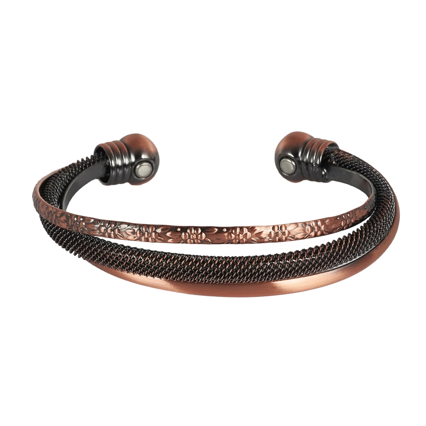 Vinterly Pure Copper Bracelets Female Magnetic Vintage Flower Adjustable Cuff High Magnets Bangle Soft Metal Women Gifts Jewelry