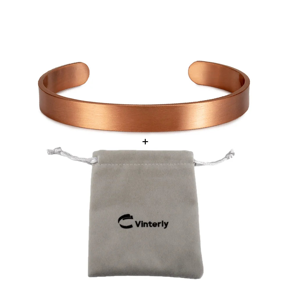 Vinterly Pure Copper Bracelets for Women Men Unisex 9.5mm Wide Adjustable Open Cuff Bangles Female Resizable Jewelry Metal Soft