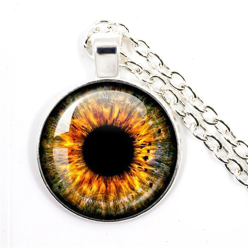 Lovely Fashion Colored Evil Eye Necklace Beautiful Animal Dragon Cats Eye Heart 25mm Glass Cabochon Pendant Gift For Fridends