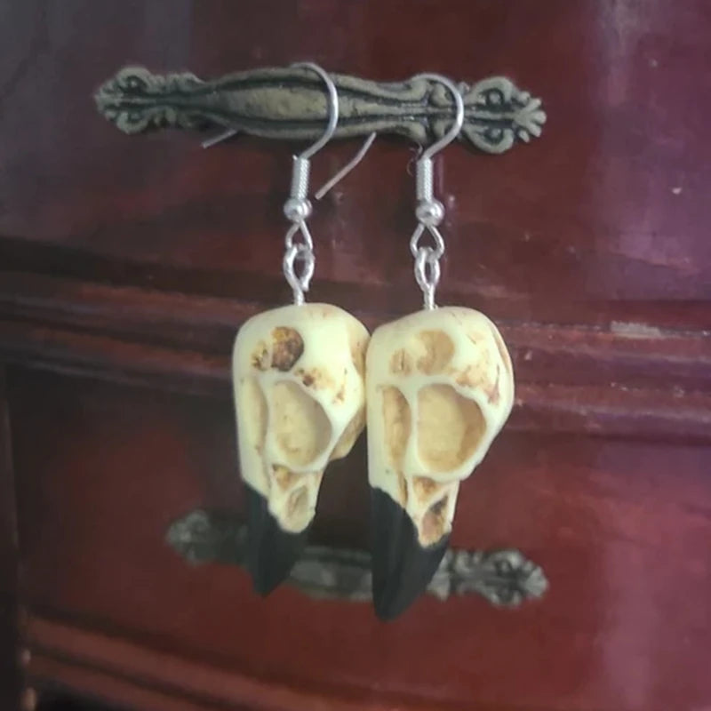 3D Raven Skull Earrings