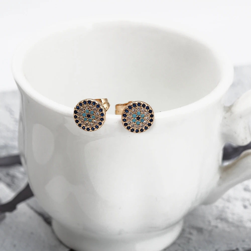 Round Stud Earrings Copper Turkish Evil Eye