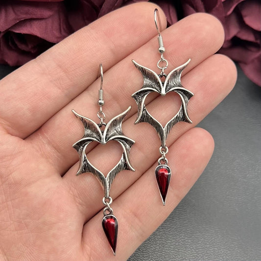 Vintage Punk Bat Heart shaped Earrings