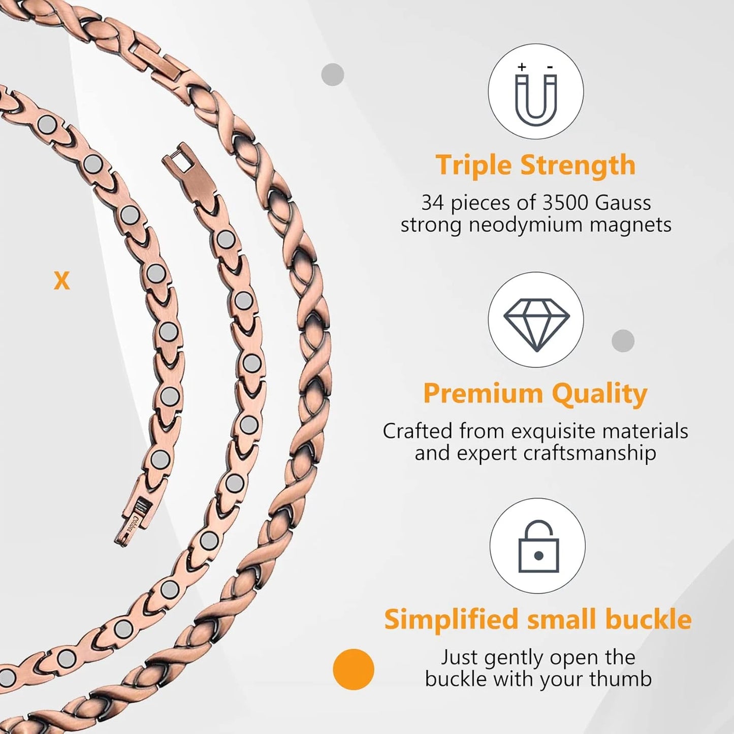 ARADOO Copper Necklace for Men Women Magnetic Necklace with Adjustable Sizing Tool and Gifts Box