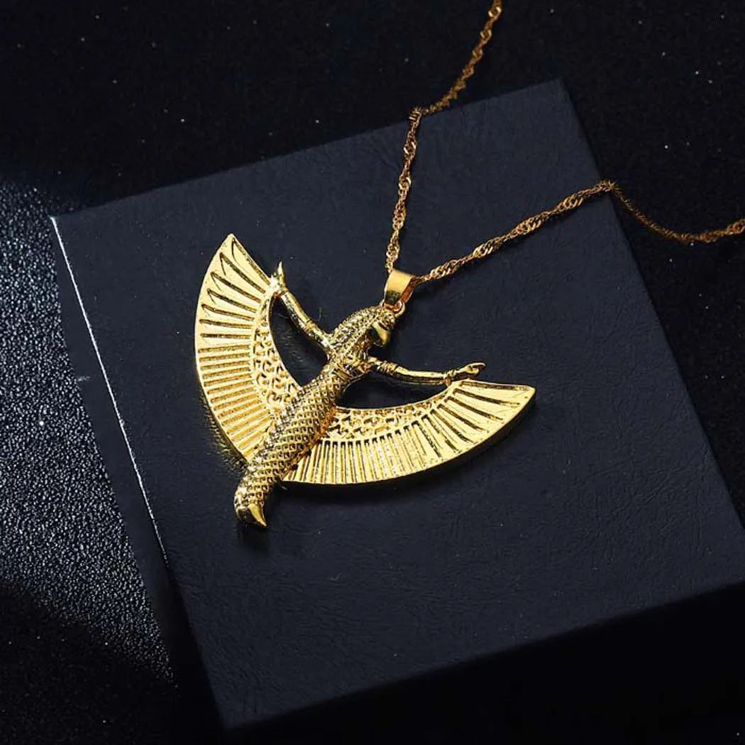 Isis Goddess Pewter Ancient Egyptian Occult Deity Fashion Gold Color Pendant Necklace for Women Gift for Girlfriend Jewelry