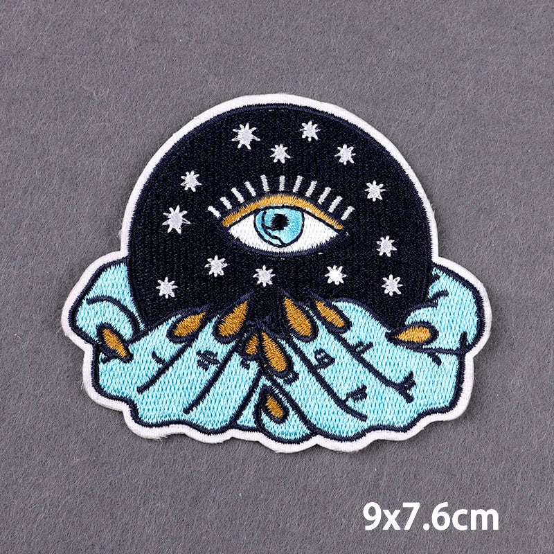 Trippy Iron on Patches Hippie Mushroom Mandala Sew on Embroidered Applique Repair Patch Colorful Boho DIY Craft Accessories