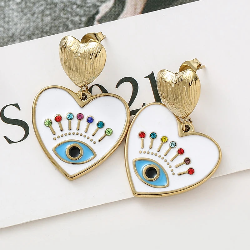 Bohemia Evil Blue Eyes Heart Earrings