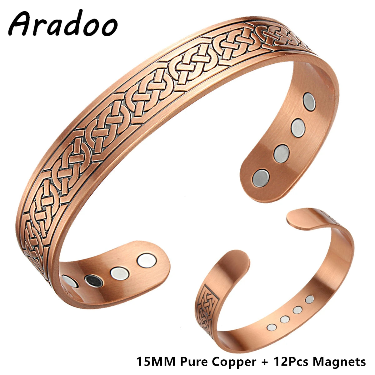 Vintage Pure Copper 18Pcs 3500 Gauss Strong Magnetic Therapy Open Cuff Bracelet