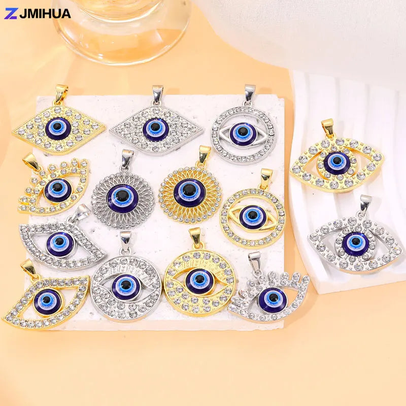 Crystal Charms Blue Turkish Evil Eye Pendants For Jewelry Making Findings DIY Designer Necklaces Earrings Supplies Accessories