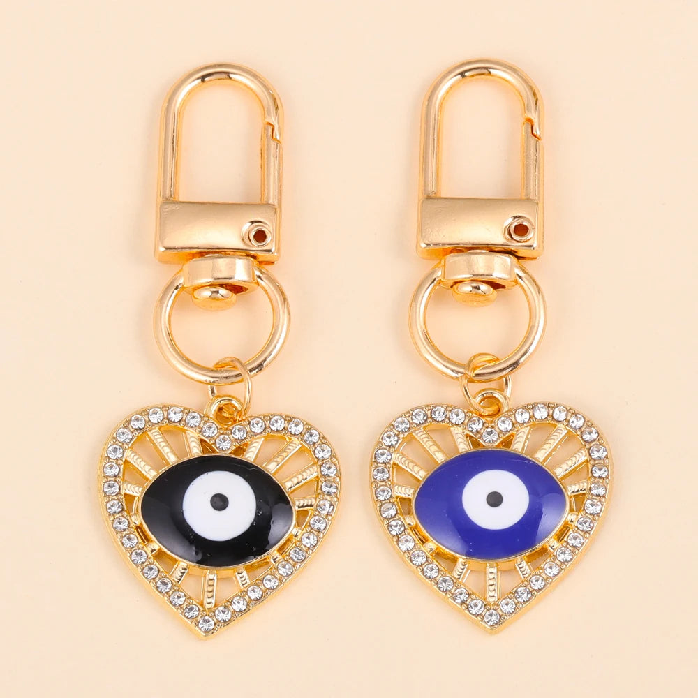 2Pcs Alloy Key Chains Rotationable Clasp Keyring Evil Blue Eye Love Heart Pendant Keychain Women Car Key Bag Decoration Accessor