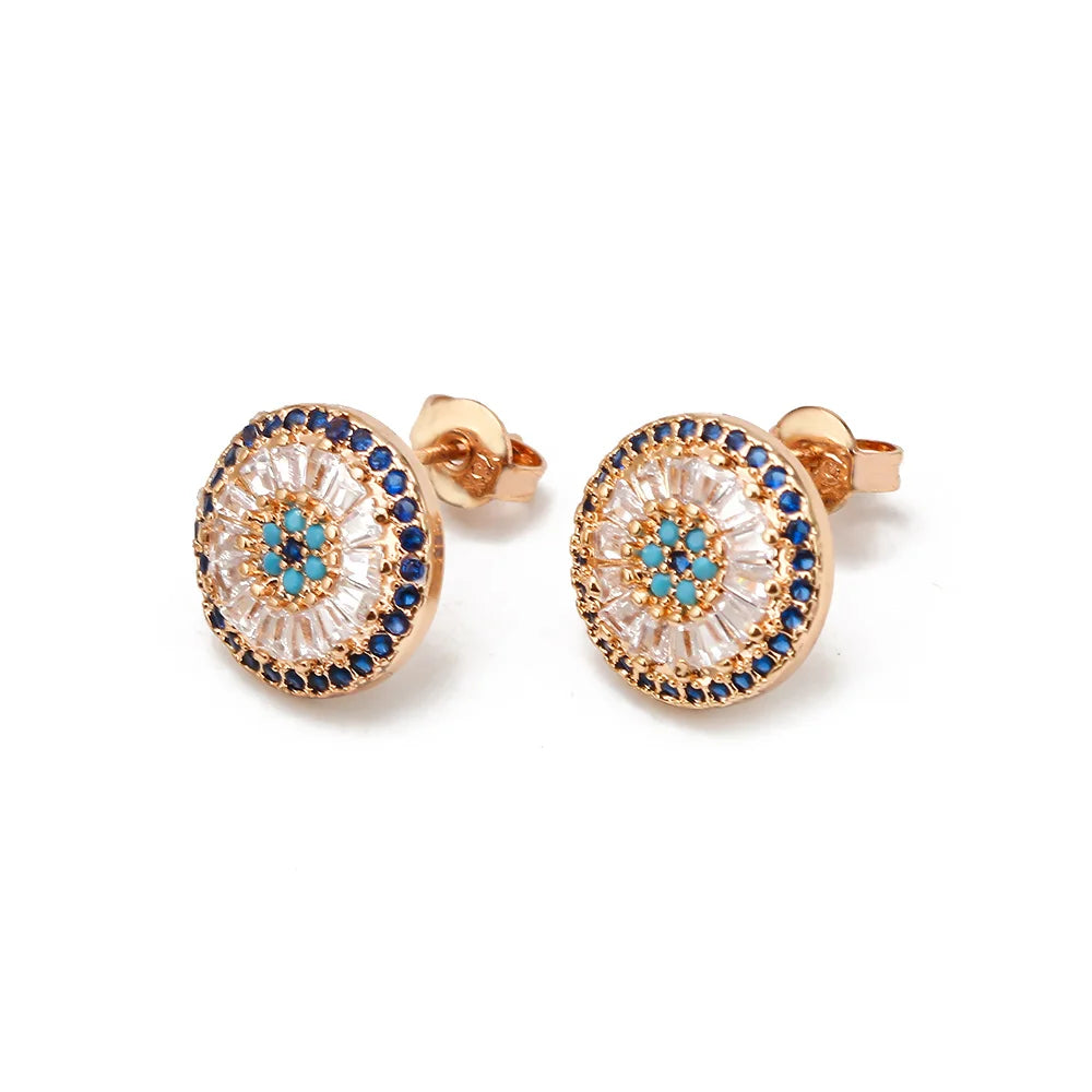 Round Stud Earrings Copper Turkish Evil Eye