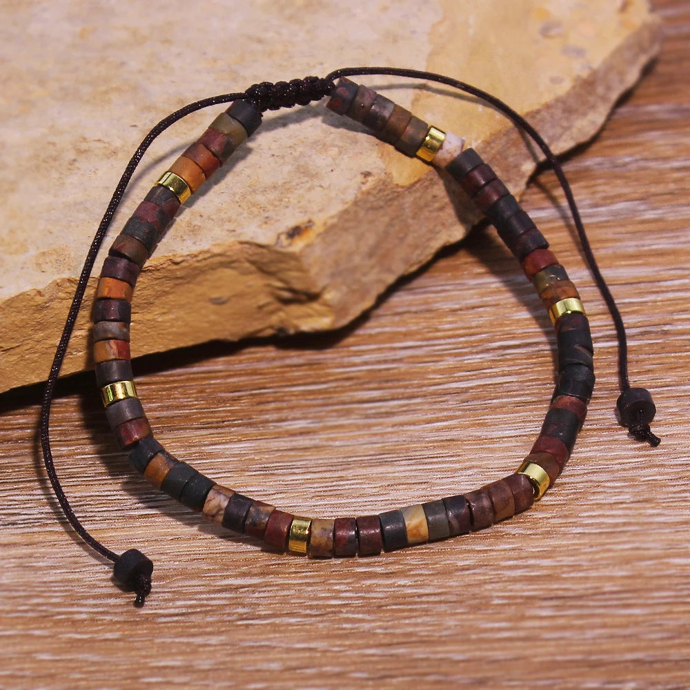 1PC Natural stone Picasso Stone beads woven bracelet natural stone adjustable rope lady bracelet gift