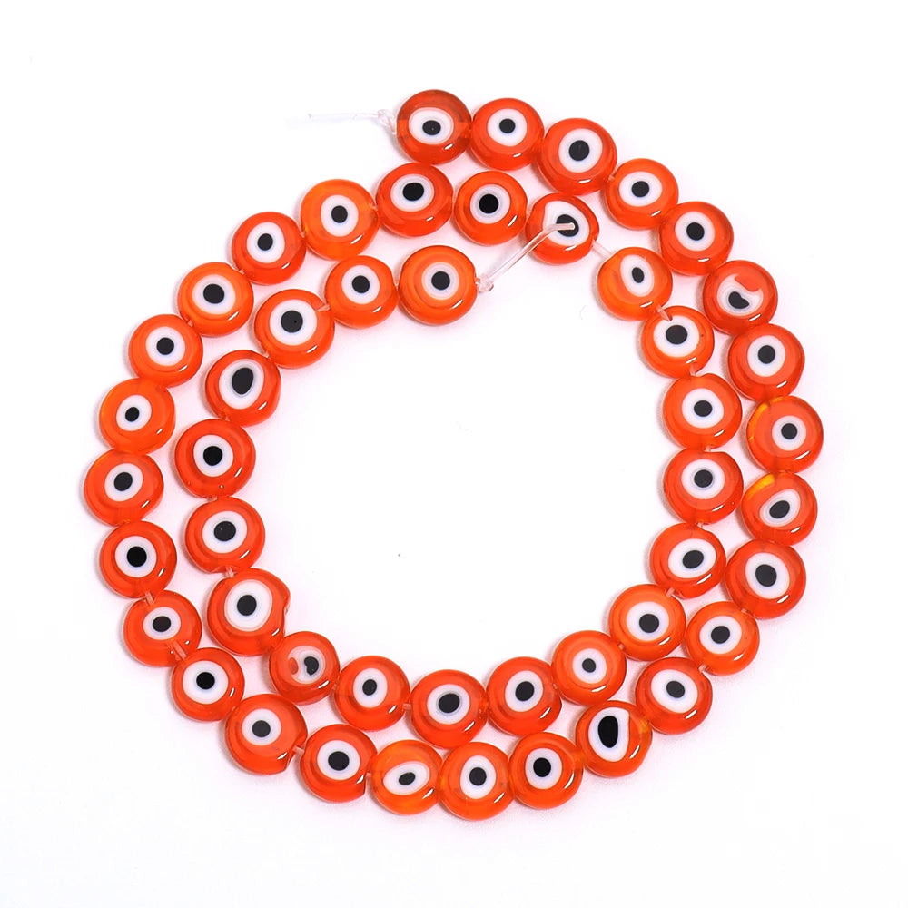 1String 4 6 8 10mm Lampwork Flat Round Beads Multicolor Evil Eye Loose Spacer Glass Beads For DIY Charm Bracelet Accessories