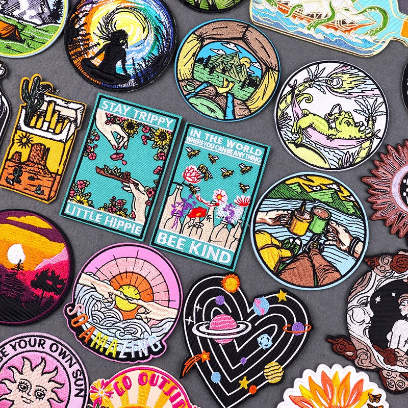 Stay Trippy Iron On Patches Landscape Scenery Patches For Clothing Themoadhesive Patch On Clothes Ironing Stickers DIY