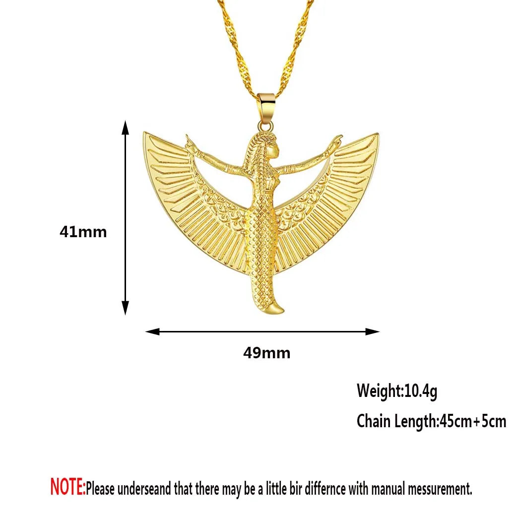 Isis Goddess Pewter Ancient Egyptian Occult Deity Fashion Gold Color Pendant Necklace for Women Gift for Girlfriend Jewelry