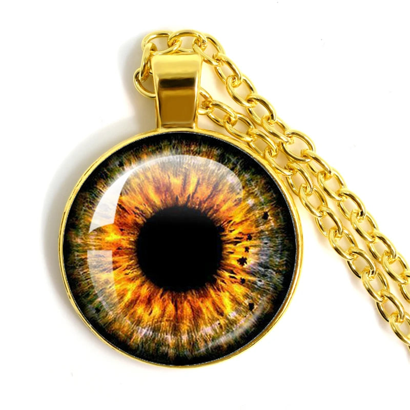 Lovely Fashion Colored Evil Eye Necklace Beautiful Animal Dragon Cats Eye Heart 25mm Glass Cabochon Pendant Gift For Fridends