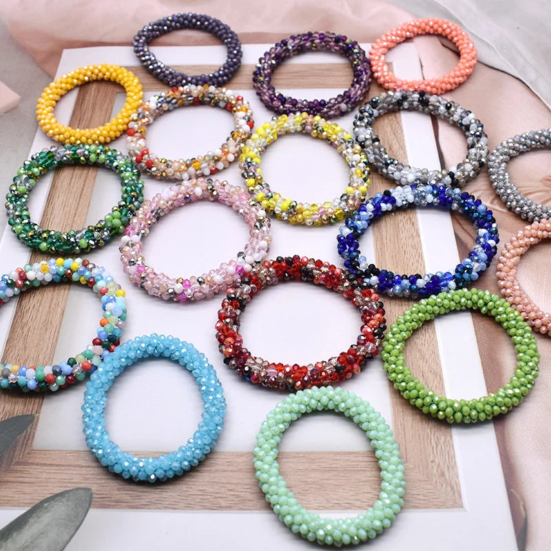 Glass Beads Bracelet And Hair Tie Elastic Hair Rope Simple Scrunchies Ponytail Headdress For Women Bracelet Hair Accessories