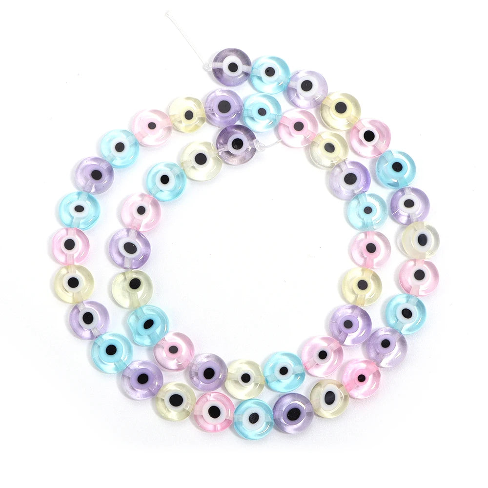 1String 4 6 8 10mm Lampwork Flat Round Beads Multicolor Evil Eye Loose Spacer Glass Beads For DIY Charm Bracelet Accessories