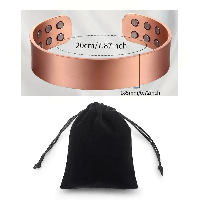 Solid Pure Copper Hypoallergenic Heavyweight Magnetic Cuff Bracelet for Men - Strong 12 Magnets with 3500 Gauss