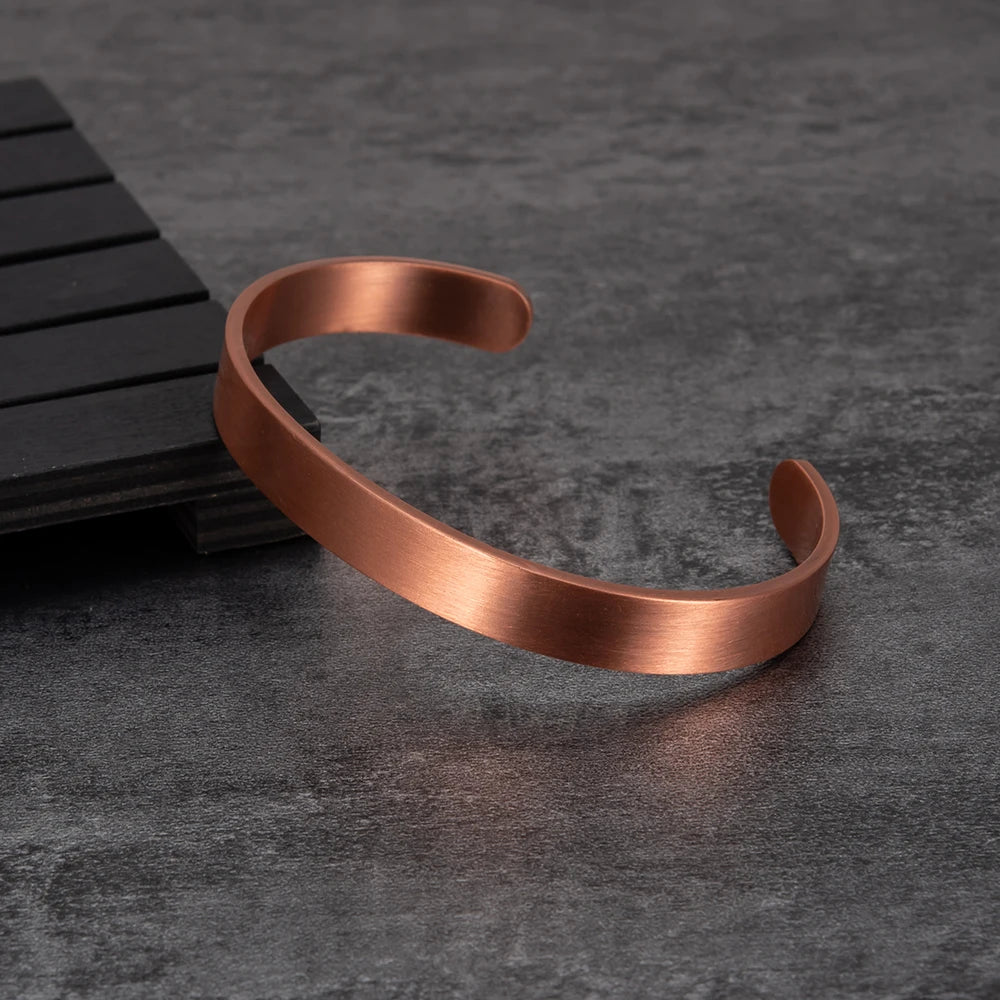 Vinterly Pure Copper Bracelets for Women Men Unisex 9.5mm Wide Adjustable Open Cuff Bangles Female Resizable Jewelry Metal Soft