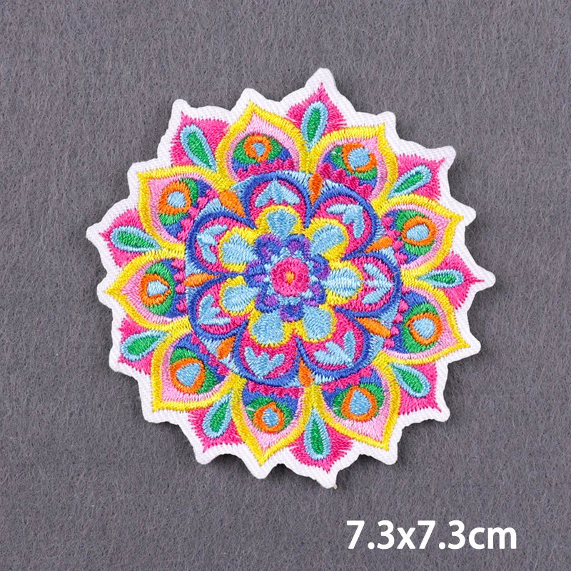 Trippy Iron on Patches Hippie Mushroom Mandala Sew on Embroidered Applique Repair Patch Colorful Boho DIY Craft Accessories