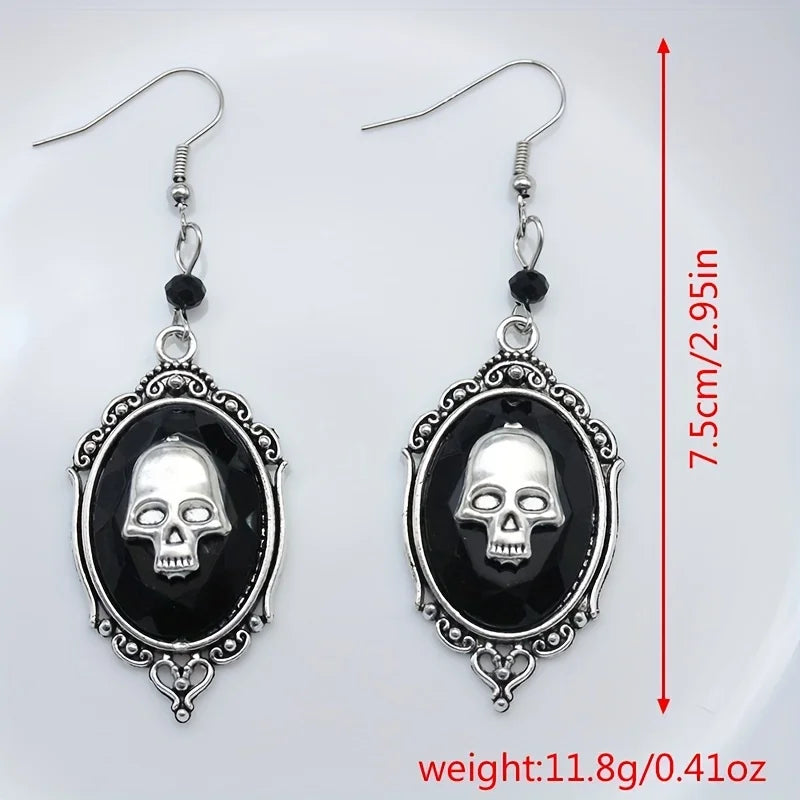 Skull Pattern Black Dangle Earrings