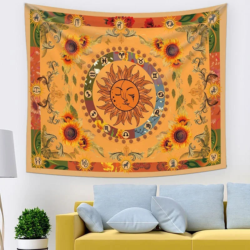 Psychedelic Tarot Trippy Sublime Sun Tapestry Wall Hanging Hippie Tapestries Mushroom Tapestry Aesthetic Room Home Decor