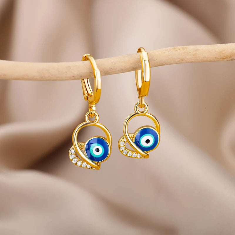 Turkish Eye Fatima Hand Drop Earrings