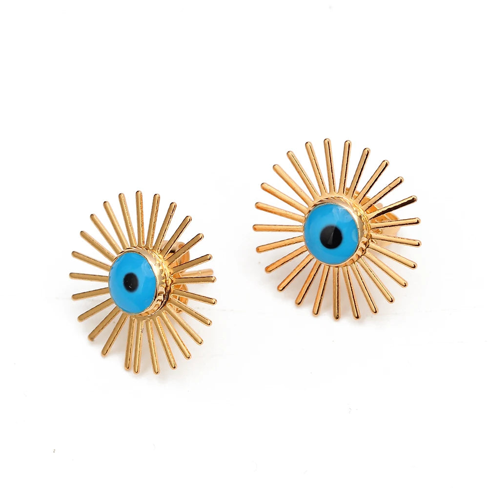 Round Stud Earrings Copper Turkish Evil Eye