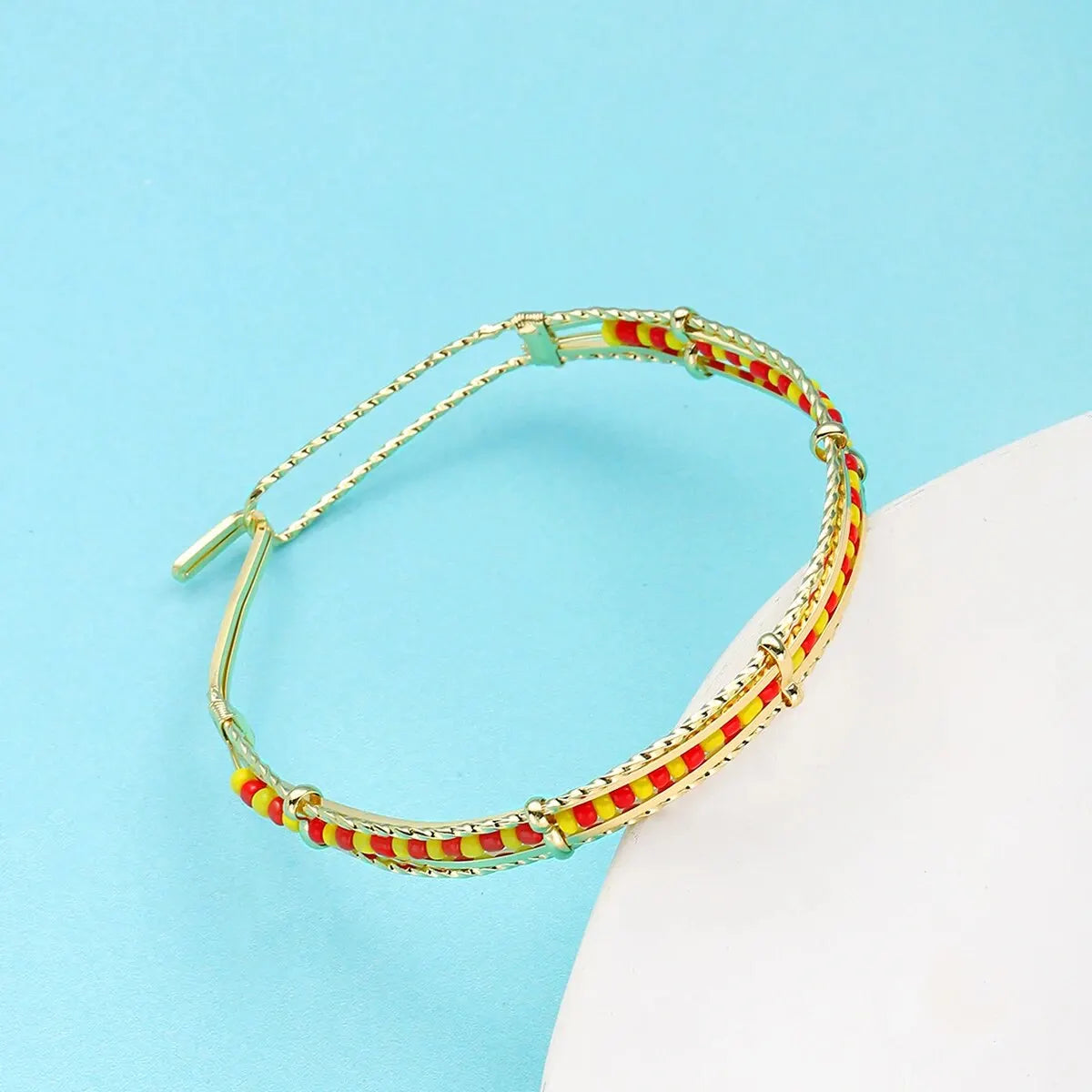 G&D Ourla Bohemia Oshun Beads Bangle for Women Gift Gold Plated Babalawo Green and Yellow Beads Bangle Orula Bracelet