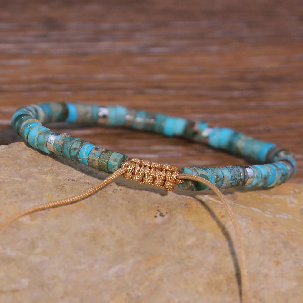 1PC Natural stone Turquoise Stone beads woven bracelet natural stone adjustable rope lady bracelet gift