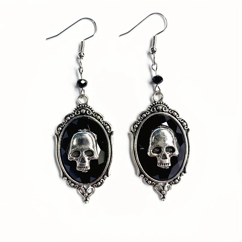 Skull Pattern Black Dangle Earrings