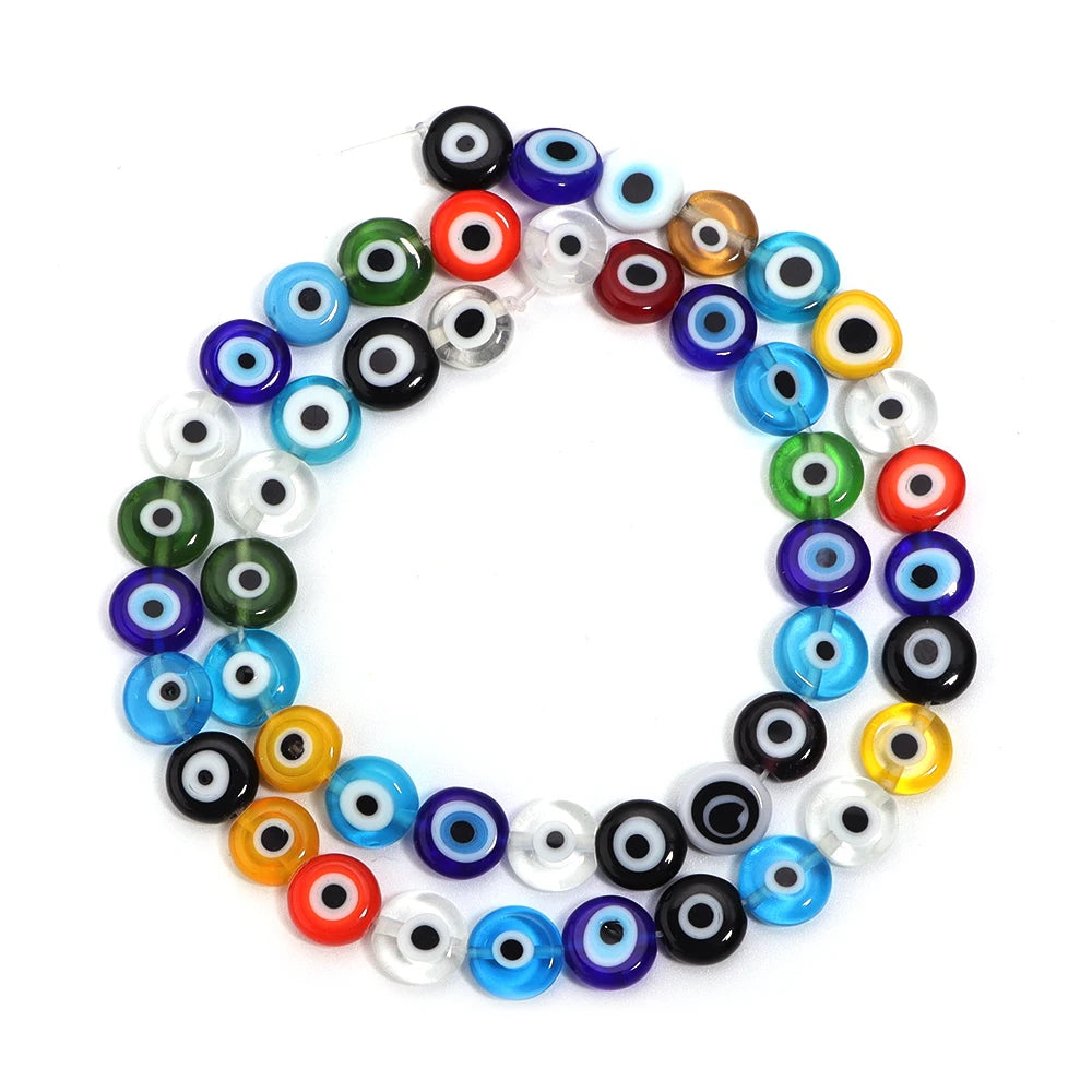 1String 4 6 8 10mm Lampwork Flat Round Beads Multicolor Evil Eye Loose Spacer Glass Beads For DIY Charm Bracelet Accessories