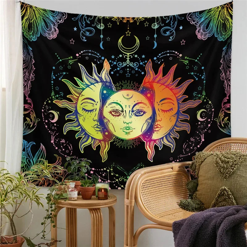 Psychedelic Tarot Trippy Sublime Sun Tapestry Wall Hanging Hippie Tapestries Mushroom Tapestry Aesthetic Room Home Decor