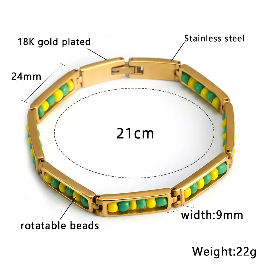 G&D New Luxury Fashion Stainless Steel Jewelry Color Yellow Green Orula Bracelet Mix Beads Unisex Bangle For Women/Men Gift