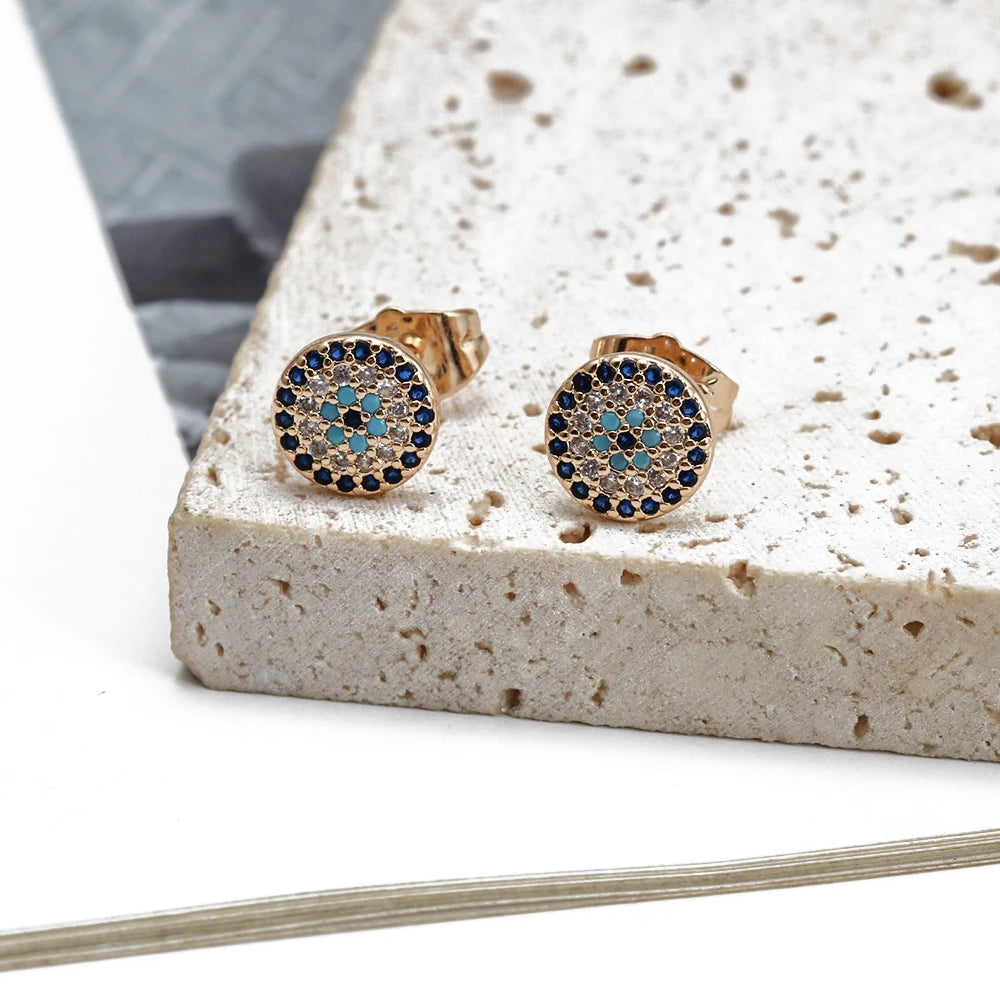 Round Stud Earrings Copper Turkish Evil Eye