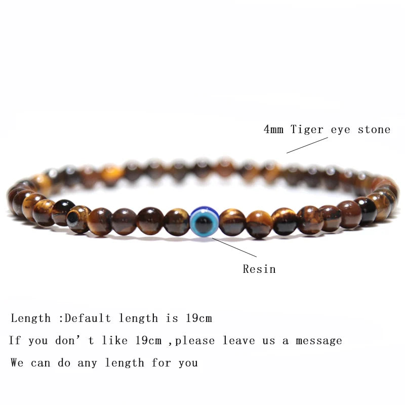 Fashion 4mm Bracelet Natural Stone Beads Evil Eye Braslet Obsidian Hematite Elastic Braclet For Men Hand Jewelry Pulseras Homme