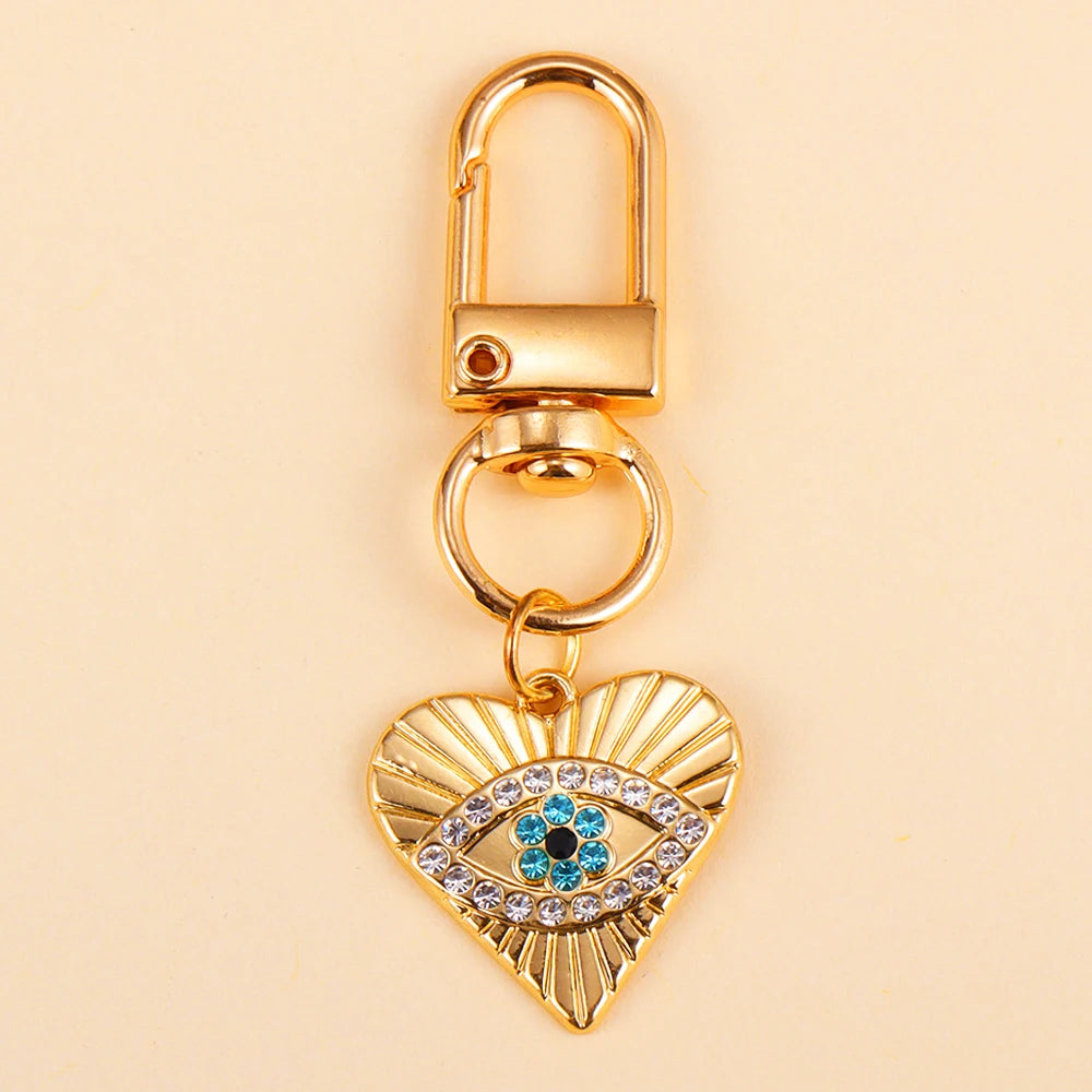 2Pcs Alloy Key Chains Rotationable Clasp Keyring Evil Blue Eye Love Heart Pendant Keychain Women Car Key Bag Decoration Accessor