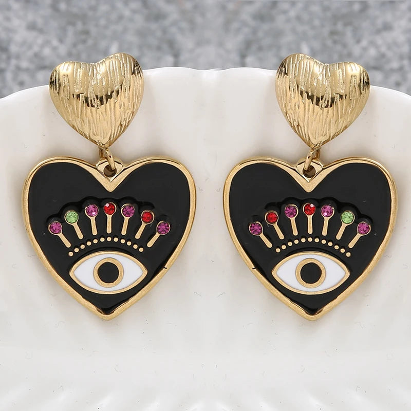 Bohemia Evil Blue Eyes Heart Earrings