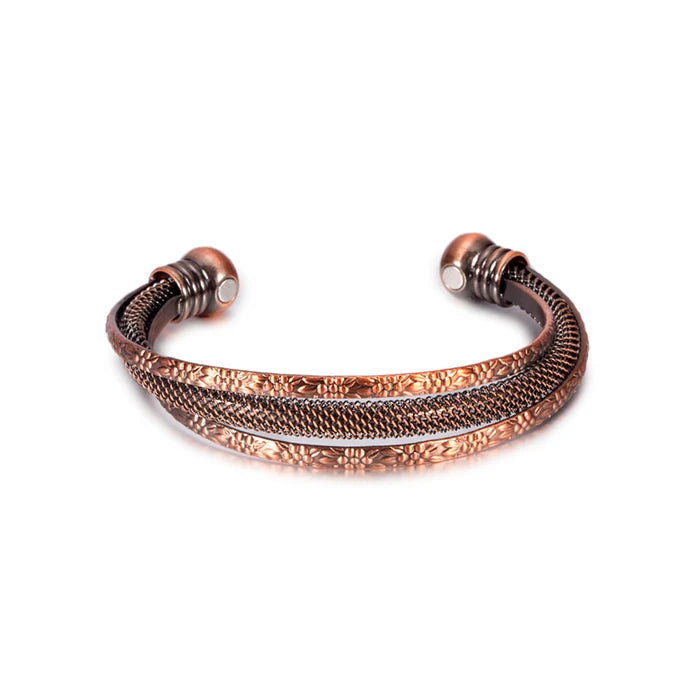 Vinterly Pure Copper Bracelets Female Magnetic Vintage Flower Adjustable Cuff High Magnets Bangle Soft Metal Women Gifts Jewelry