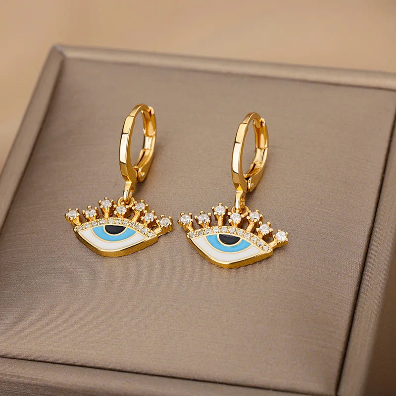 Turkish Eye Fatima Hand Drop Earrings