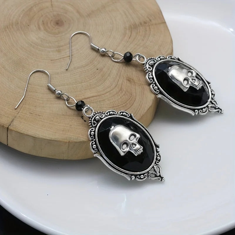 Skull Pattern Black Dangle Earrings