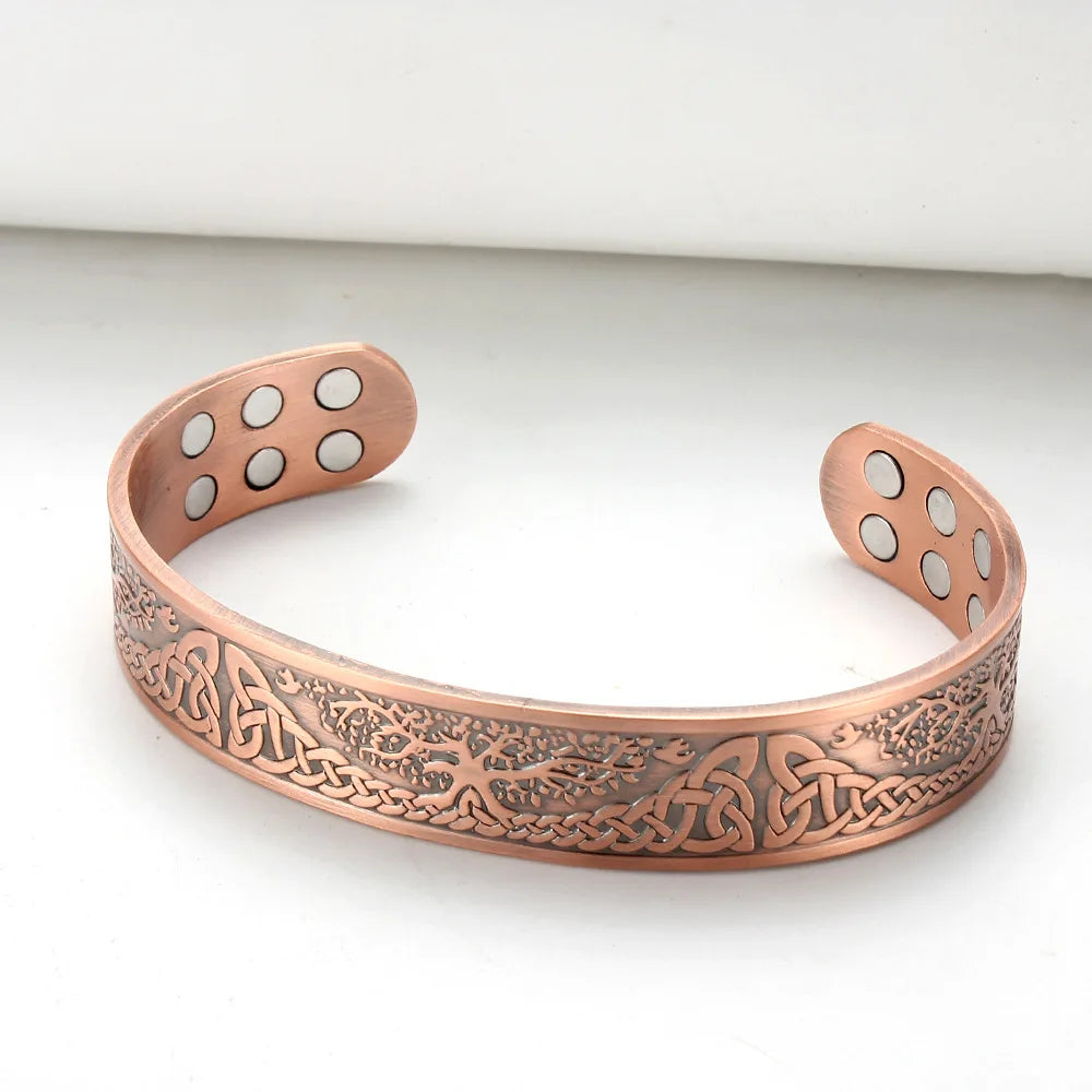 Vintage Pure Copper 18Pcs 3500 Gauss Strong Magnetic Therapy Open Cuff Bracelet