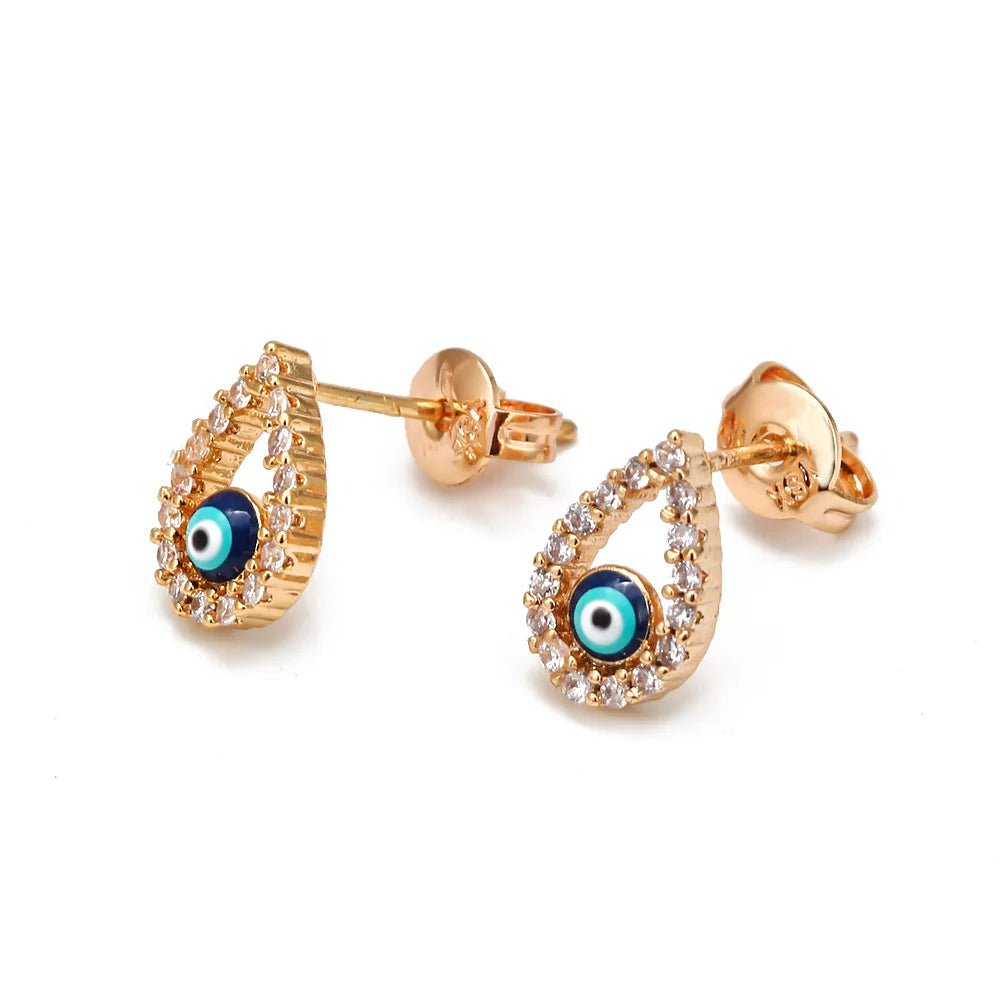 Round Stud Earrings Copper Turkish Evil Eye