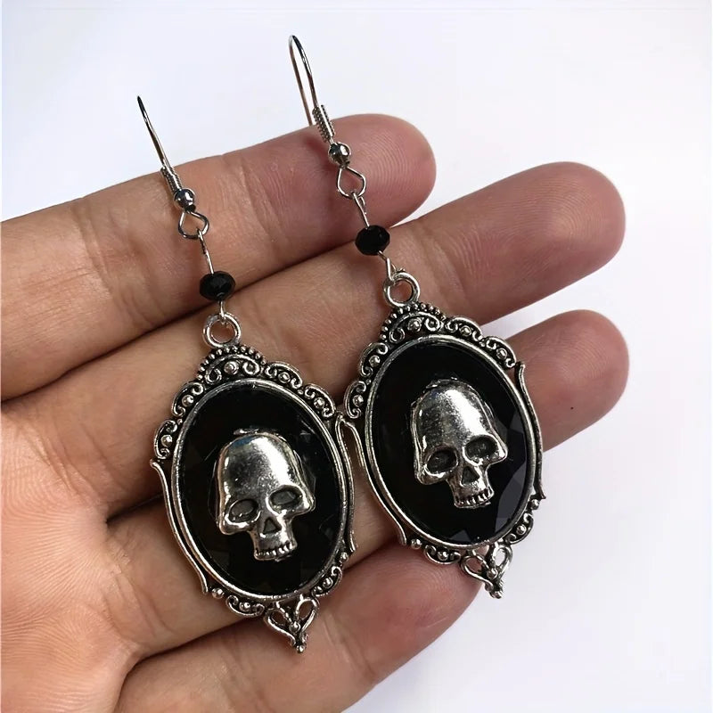 Skull Pattern Black Dangle Earrings