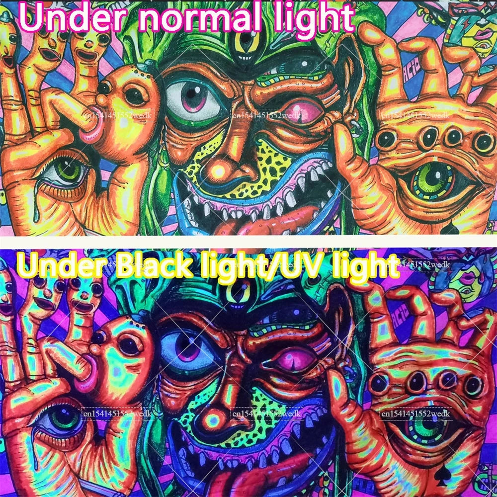 Trippy Blacklight Tapestry UV Reactive Glow in the Dark Neon Abstract Art Tapestry Boho Hippie Tapestries Room Decor Aesthetic