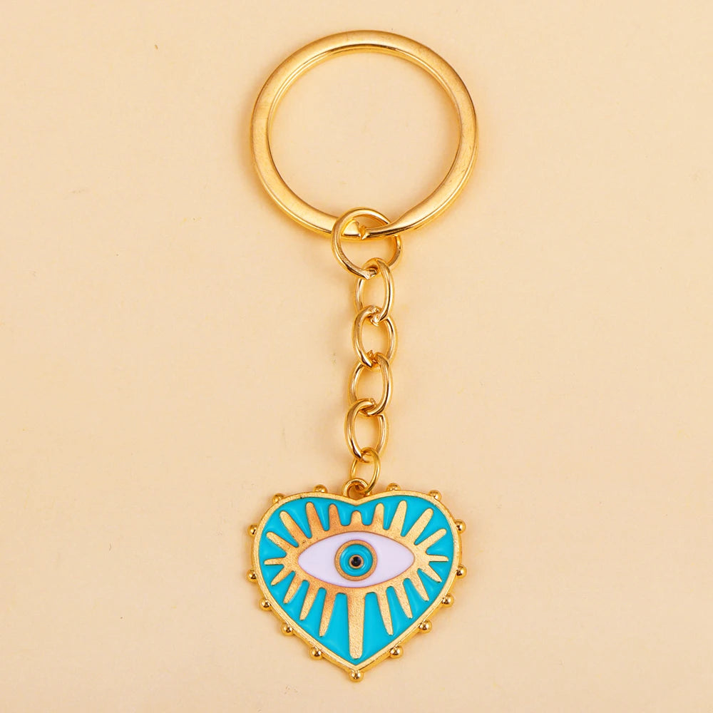 2Pcs Alloy Key Chains Rotationable Clasp Keyring Evil Blue Eye Love Heart Pendant Keychain Women Car Key Bag Decoration Accessor