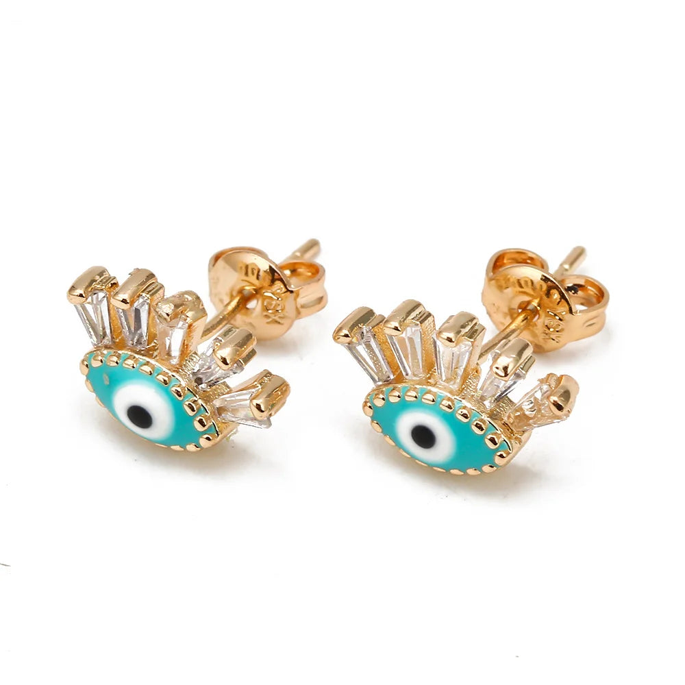 Round Stud Earrings Copper Turkish Evil Eye